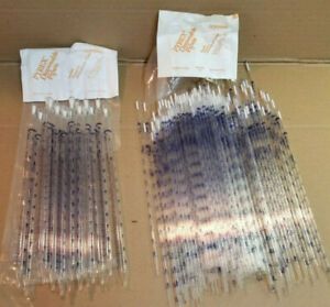 LOT 157 +/- Pyrex Disposable Glass Pipettes 1mL &amp; 10mL x 1/10  3509 3510 OPEN