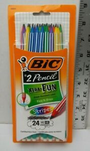 Bic #2 Pencil Xtra Fun Stripes 24 Pack Brand New Sealed