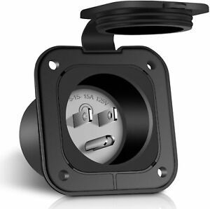 WELLUCK 15 Amp Flanged Inlet 125V, NEMA 5-15 RV Shore Power Plug 15