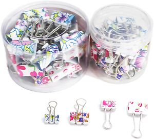 SKKSTATIONERY 48 Pcs Multicolor Binder Clips, Cute Printing Style, 1 Inch  0.75