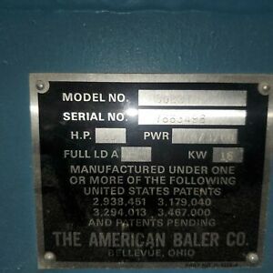 American Baler Company Model 3029720 Auto-tie Baler with complete cyclone system