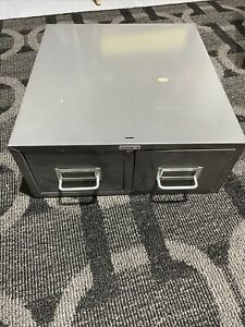 Vintage Cole Steel Two Drawer Stackable Metal File Card Cabinet 16 x 14 3/4 GRAY