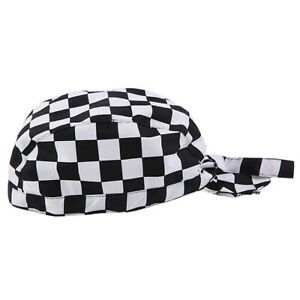 Unisex Catering Chef&#039;s Headwrap Bandana Hat Head Do Tied Caps Black - Checker