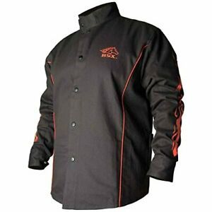 BSX BX9C Black W/Red Flames Cotton Welding Jacket - XL