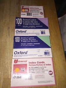 4 Packs Index Cards Oxford &amp; Universal 4x6 &amp; 5x8 Ruled Pink Green Purple NEW NOS