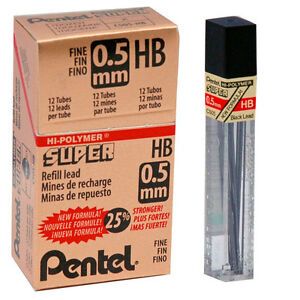 Box of 12 Tubes Pentel C505-HB 0.5mm Super Hi-Polymer Refill Lead