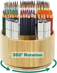Bamboo Round Art Supply Storage Organizer - Darfoo Pen Pencil Holder Organizer w