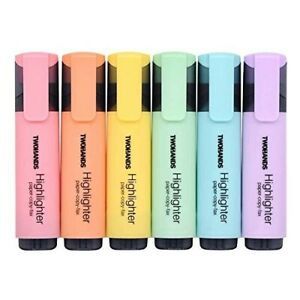 TWOHANDS Highlighter,Chisel Tip Marker Pen,6 Assorted Pastel Colors, for Adults