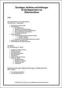 Grundlagen, Verfahren und Anleitungen fr das Regenerieren von Elektronenrhren