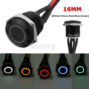 1pcs 12V 16mm LED Metal Push Button Panel Momentary Switch Light Car Boat  #