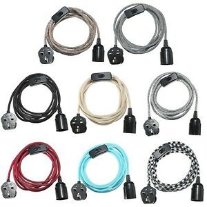 Fabric Flex Cable Plug In Pendant Lamp Light Set E27 Fitting Vintage Bulb Holder