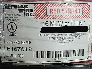 Republic #16awg 26x30 Stranded TFFN/AWM/MTW Building Wire Red /100ft