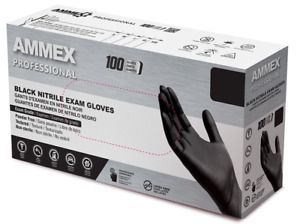 100/cs AMMEX 3 Mil Exam Latex Free Nitrile Gloves - Black Non Vinyl Size MEDIUM