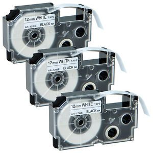 3 PK XR-12WE 12mm Black on White Label Tapes for EZ-Label Printer KL-2000 8800