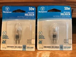 2 NEW Westinghouse 12V Halogen 50W Light Bulbs # 04738 GY6.35 Base