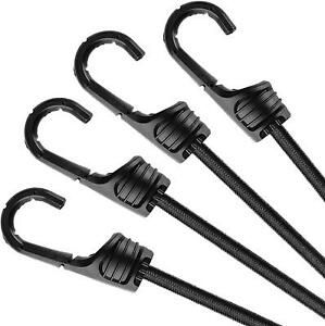 24 Inch Black Bungee Cords with Hooks Heavy Duty 4 Pcs