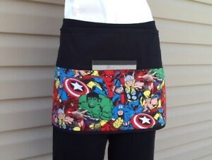 Superheroes marvel black server waitress waist Half apron 3 pockets restaurant