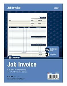 Adams Job Invoice Forms, 2-Part Carbonless, For Service and (8-1/2 x 11 inches)