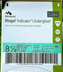Biogel Indicator Underglove Sterile Latex Gloves Sz 8-1/2 / bx of 50pr / 11/2022