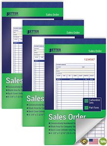 Sales Order Books, 3 Pack, 2-Part Carbonless (White/Canary Yellow), 4-1/8 X 7-3/