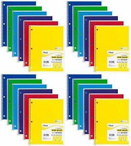 Spiral Notebook, Wide Ruled, 1 Subject, 70 Sheets, 8 x 10.5 Inches, Assorted