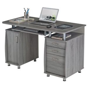 Computer Desk 48 in. Rectangular Gray 3 Drawer with Keyboard Tray