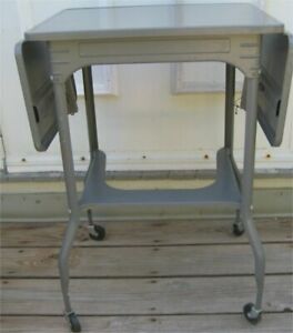 Vintage table Industrial Metal Typewriter Table Stand Desk Rolling Drop Sides