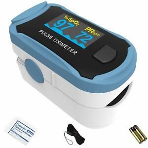 ChoiceMMed Fingertip Pulse Oximeter C29 Blue EZ Read w Case and Lanyard