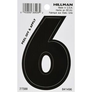 Hillman 3 in.   Black Vinyl Self-Adhesive Number 6 1 pc