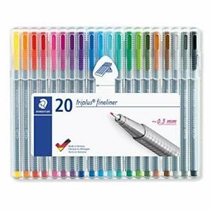 Staedtler Triplus Fineliner Pens .3mm Metal Clad Tip 20-Pack Assorted 334SB20BK