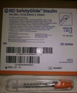 BD Safety Glide Insulin Syringe 1ml, 29G X 1/2 (.33mm X 13mm)