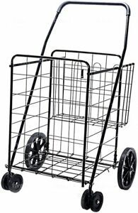 LS Jumbo Deluxe Folding Shopping Cart with Dual Swivel Wheels and Double Basket-