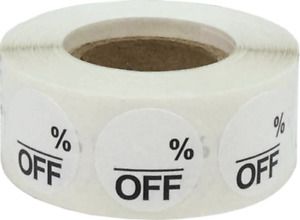 White Blank% Percent Off Stickers for Retail 0.75 Inch 500 Adhesive Labels