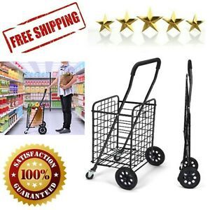 Grocery Shopping Cart Swivel Wheels Compact Folding Portable Lightweight Trolley