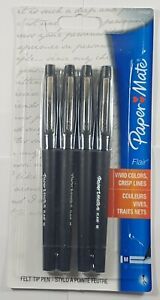 4pc Paper Mate Felt Tip Pen Flair Vivid Colours Crisp Lines Medium Black