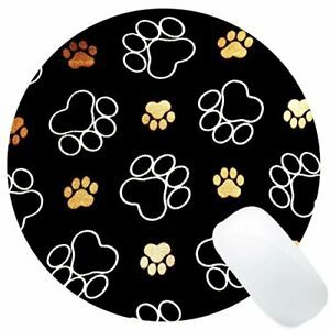 Cute Dog Paw Prints Round Mouse Pad Gold White Circular Mouse Pads