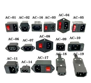 Electrical AC Socket 3pin Red LED 250V Rocker Switch 10A Fuse Female Male
