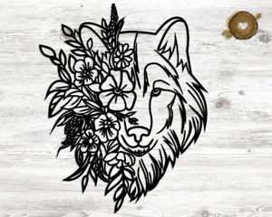 Flower Wolf Head DXF File Laser Cut File Cnc Plasma Router Vector Decal CDR SVG