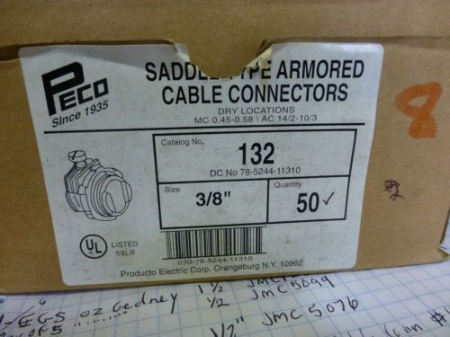 Peco box of 50 saddle type armored cable connectors 3/8 inch #132 for sale