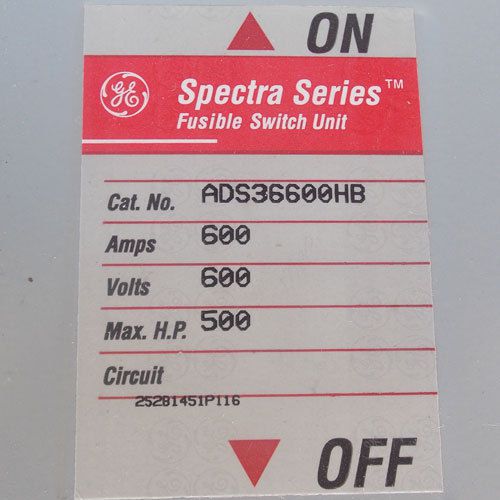 Fusible Switch Unit, GE Spectra Series, ADS36600HB (FS002)