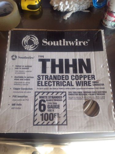 THHN THWN 6 AWG GAUGE WHITE  STRANDED COPPER  WIRE 100&#039; 65 AMP