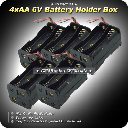 5pcs 6V Battery Holder Box Battery Box with Wire Lead 4xAA