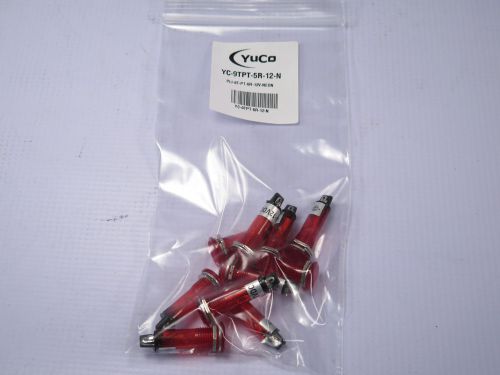 Lot of 10 yc-9tpt-5r-12-n 9mm red pilot light neon 12v ac/dc terminal plug-in for sale