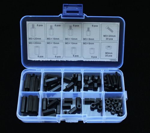88pcs m3 nylon black screw nut assortment kit stand-off plastic kit#120202 for sale