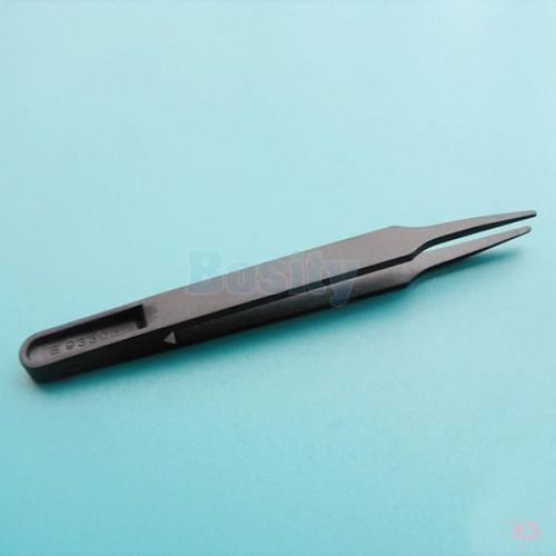 3x black plastic anti-static tweezers watch repair semiconductor industrial tool for sale