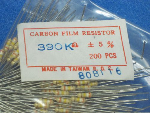 (LOT OF 200) FIRSTOHM Carbon Film Axial Fixed Resistors: 390K OHM 5% 1/4W