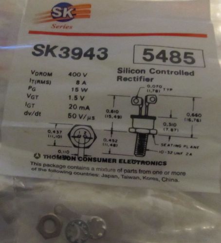 Silicon Controlled Rectifiers,SK 3949,400V 8A,TO-64,Thomson Electronics,2 Pcs