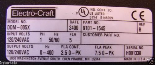 ELECTRO CRAFT DDM-005X Parts 9101-1545 Rev R