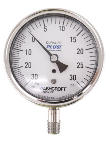 Ashcroft 3-1/2&#034; 0-30&#034;hgvac/0-30psi 1/4&#034;npt lower liquid ready pressure gauge 3.5 for sale