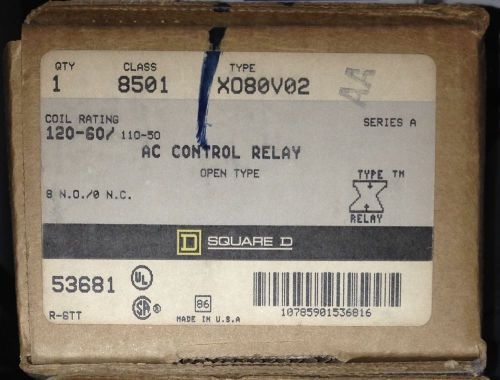 New nib square d industrial ac control relay 8501 xo80v02 120v coil ser a for sale